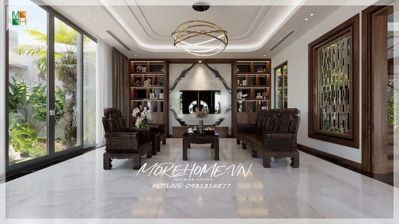 .
Kệ tủ gỗ tự nhiên có mặt kính âm tường được sắp xếp khoa học và thẩm mỹ hợp lý, tạo ra diện tích hiện đại tối ưu.